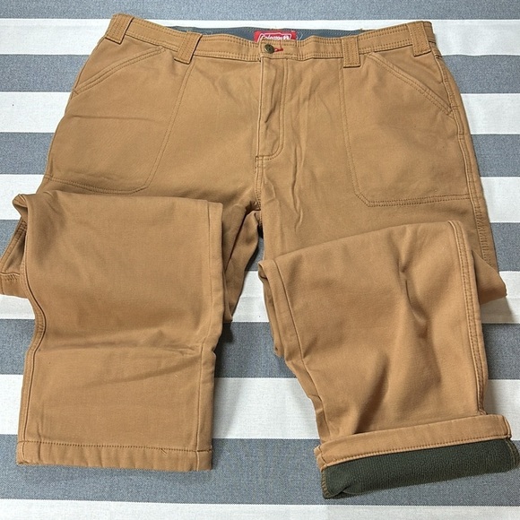 Coleman Men’s Fleece Lined Canvas Work Pants Tan Brown Sz 40x32 Utility Rugged - Picture 2 of 9